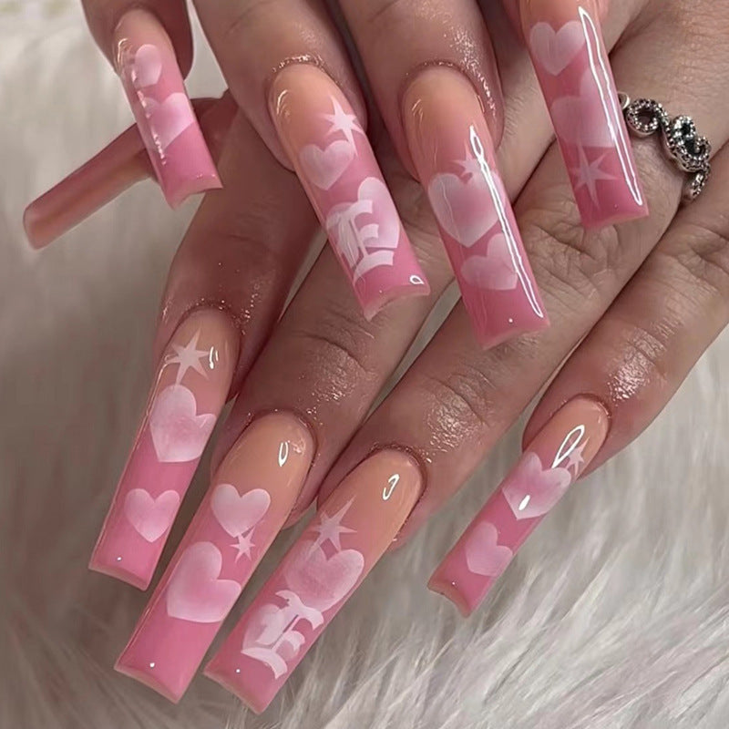 Women's Pretty in Pink Sunset Hearts False Nail Set-Theone Apparel