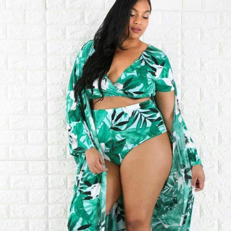 Women's Three Piece Tropical Plus Size Bikini Set-Theone Apparel