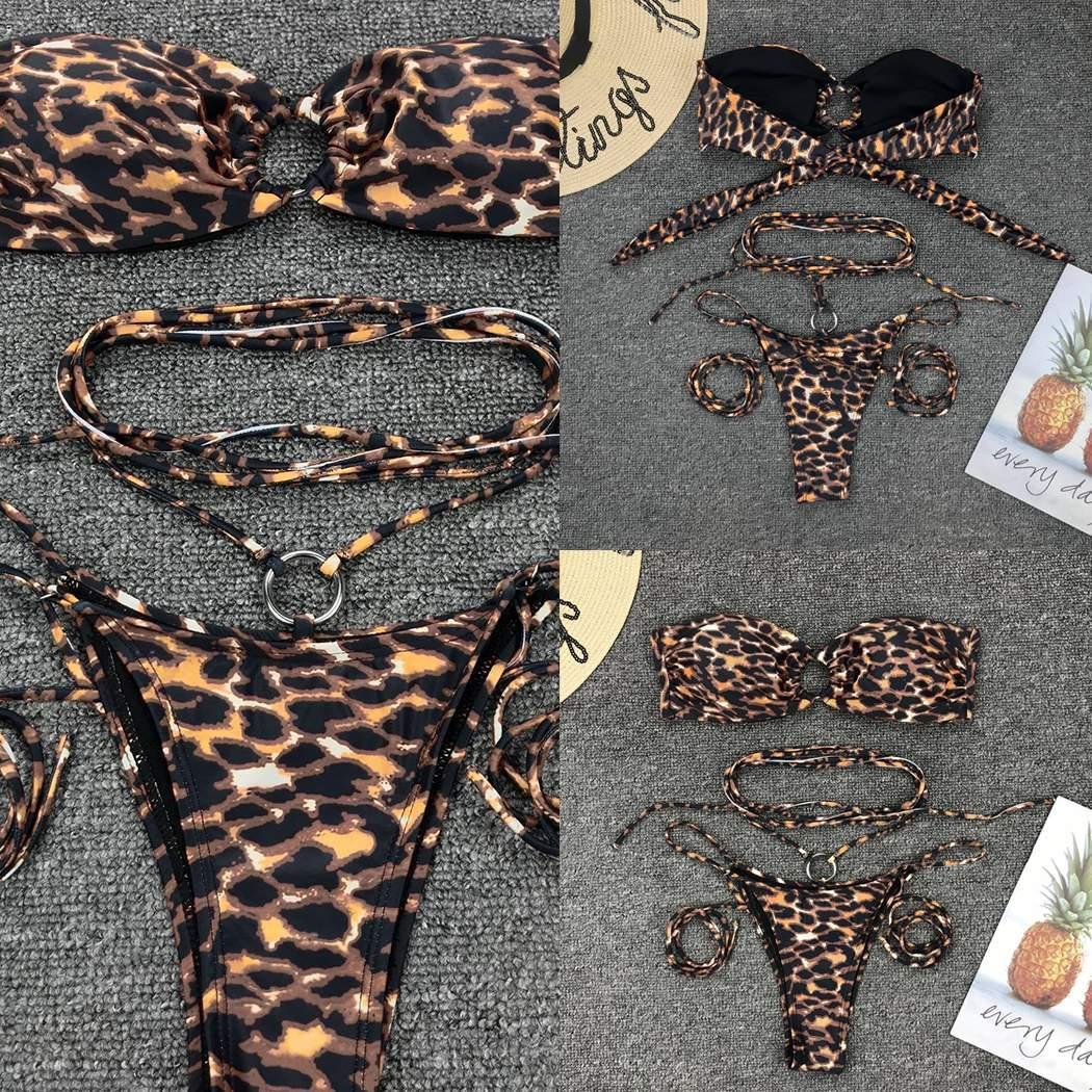Women's Two Piece Animal Print Strappy Bikini Set-Theone Apparel
