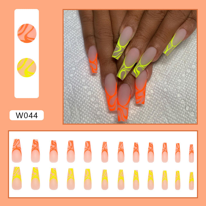 Women's Vibrant Coffin Shaped Nail Set with Neon Tips-Orange/Yellow-Theone Apparel