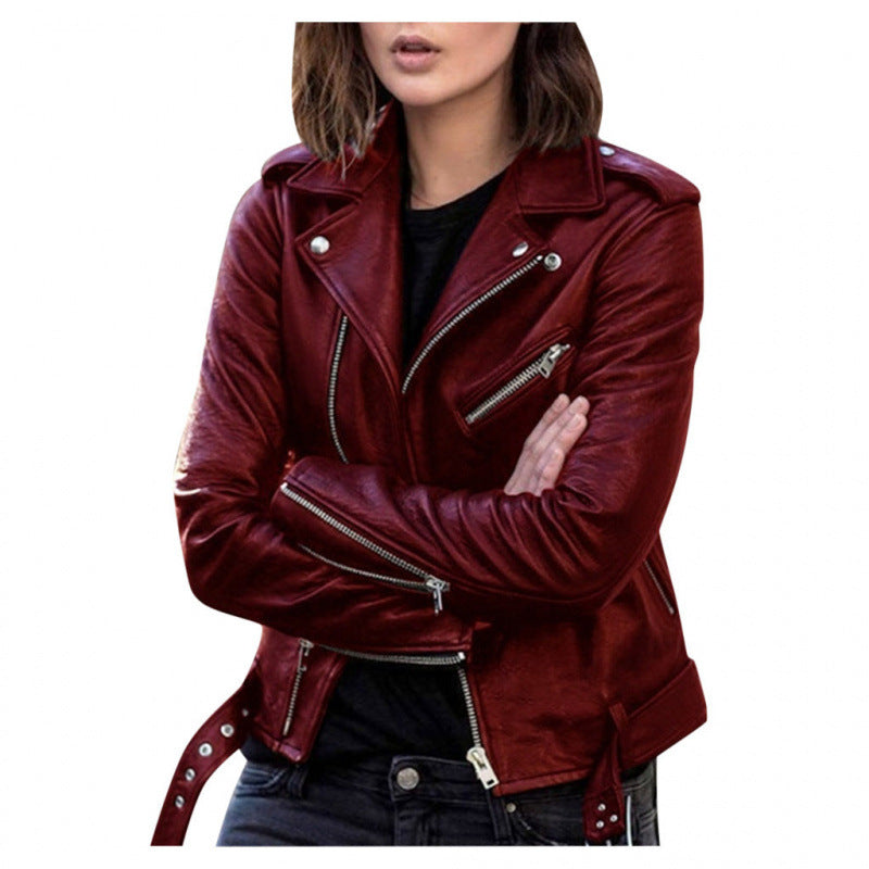 Women's Short Women's Leather Jacket Coat Jacket Pu