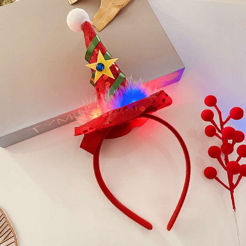 Christmas Tree Headband Hat with LED String Lights