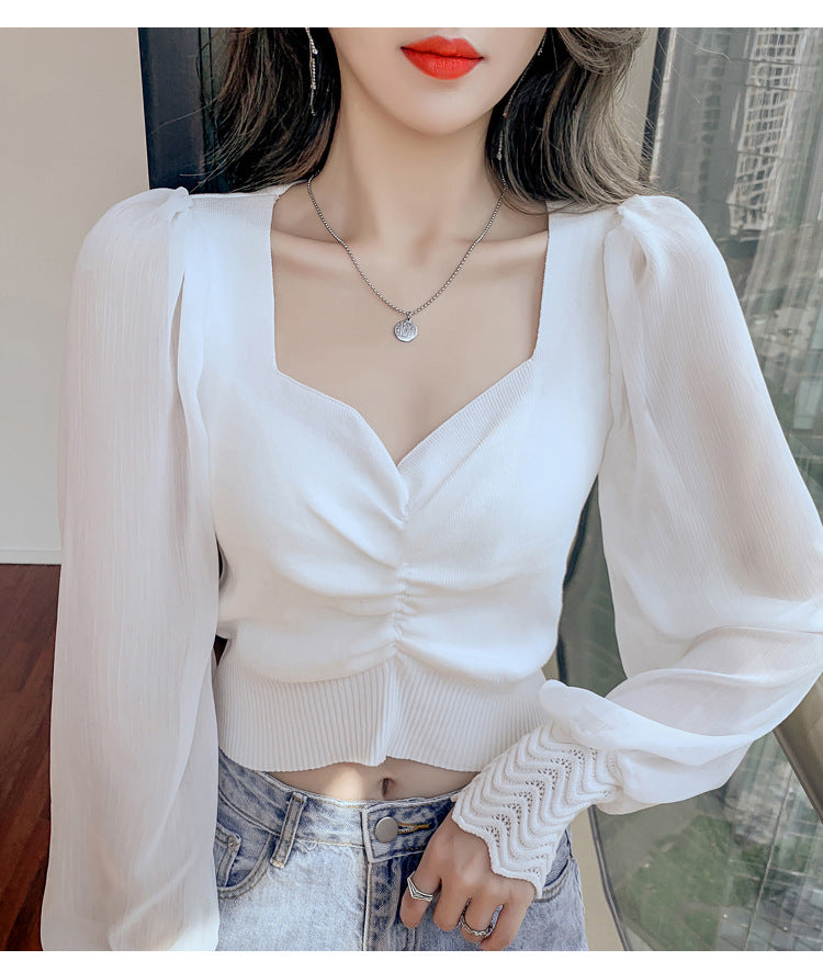 Solid Color Loose Fit Korean-style Slim-fit Women's Top