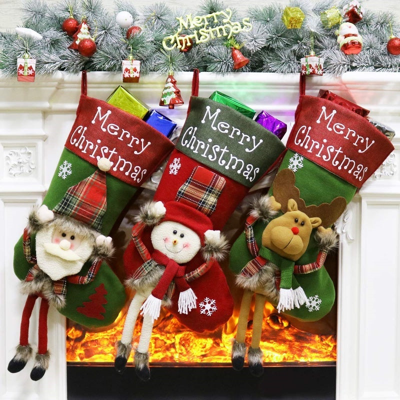 3D Modern Style Christmas Stocking with Plaid Print