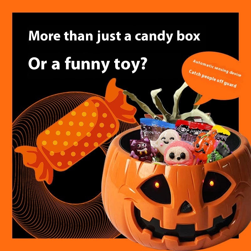 Pumpkin Shaped Candy Bowl with Jumpscare Skeleton Hand