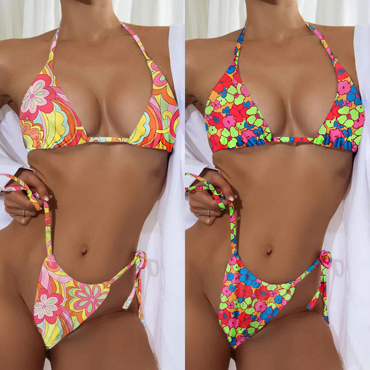 Dames tweedelige neon kleur high taille string bikini