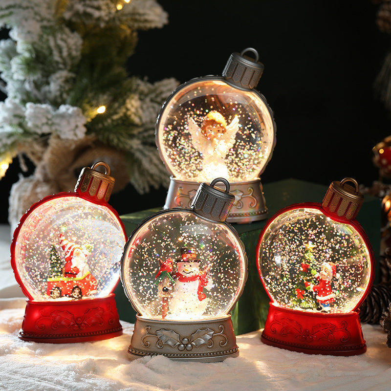 Festive Ornament-Shaped Light-Up Battery-Operated Plastic Snow Globe Christmas Decoration in Assorted Styles