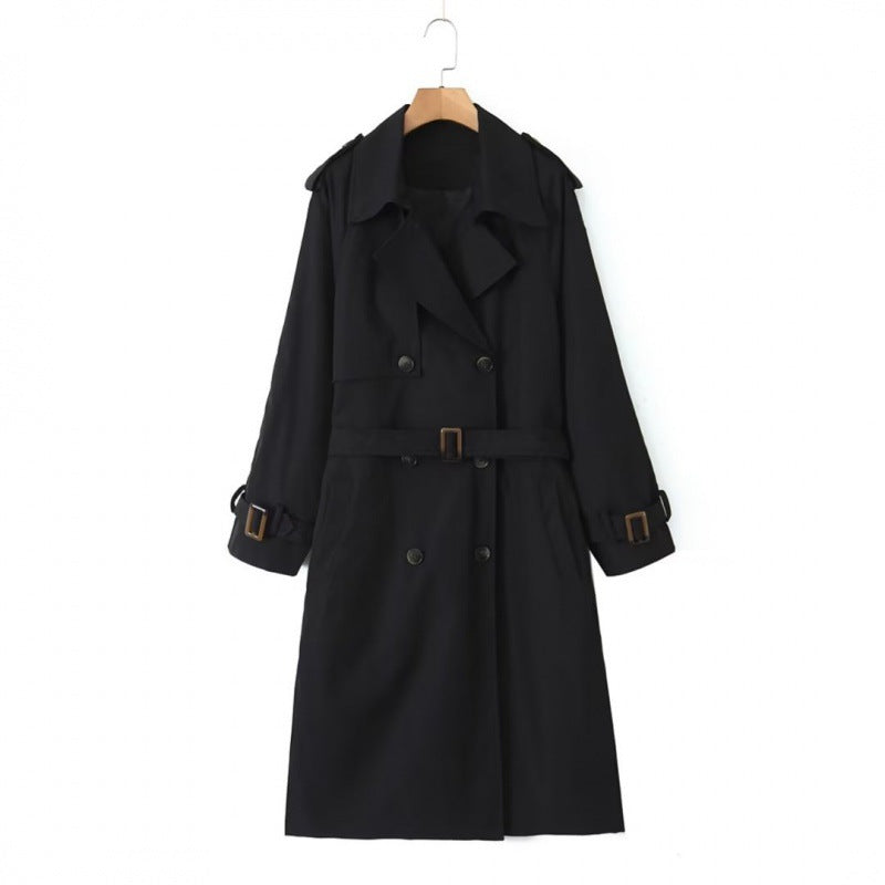 Casual Long Trench Coat With Classic Trench Fabric Finish