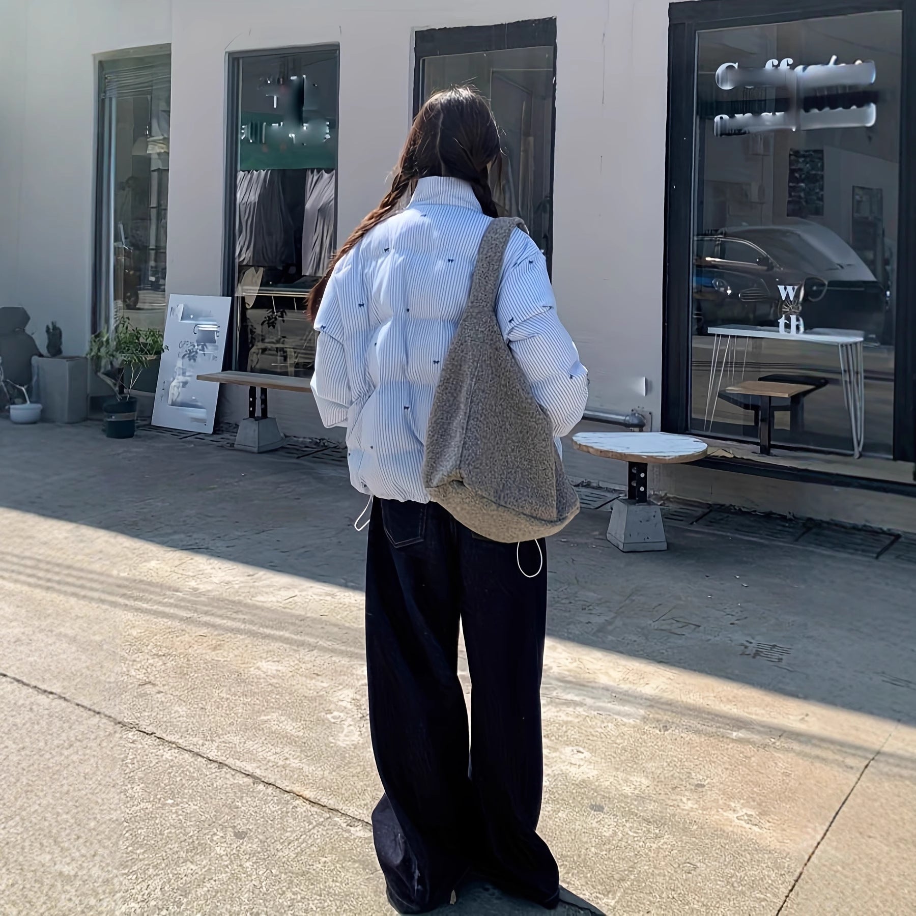 Striped Bow Coat Women's Thick Warm Long Sleeve