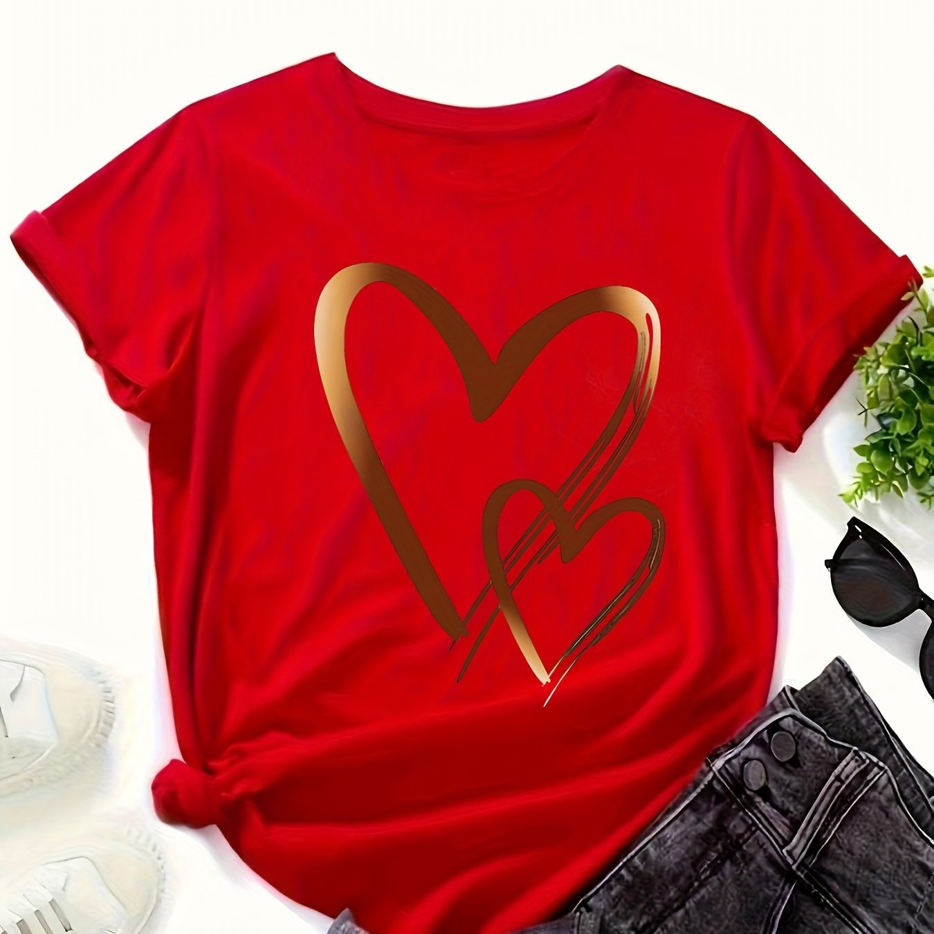 Women's Casual Red Soft Pure Cotton Top