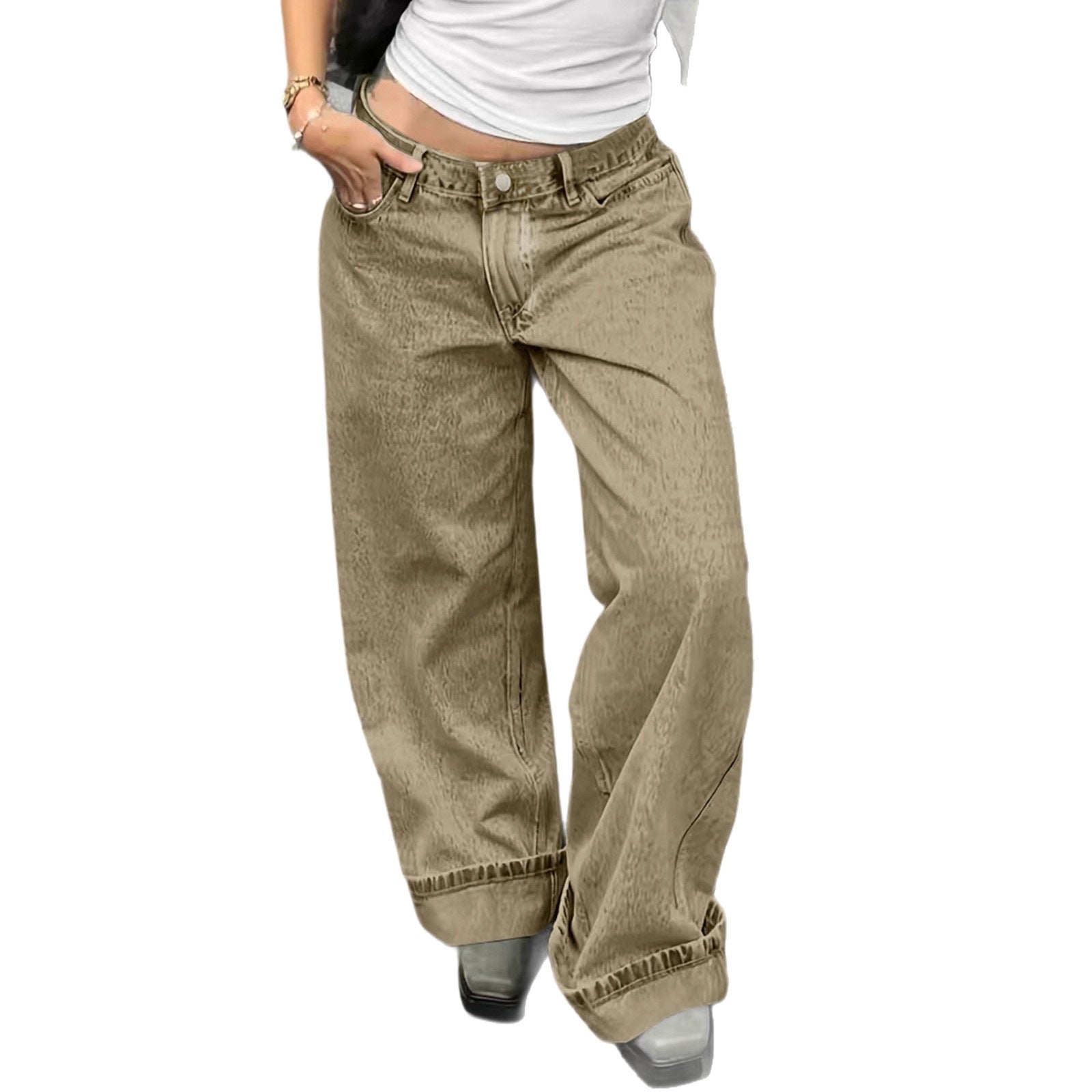 Loose Casual Straight-leg Jeans With Side Pockets For Women