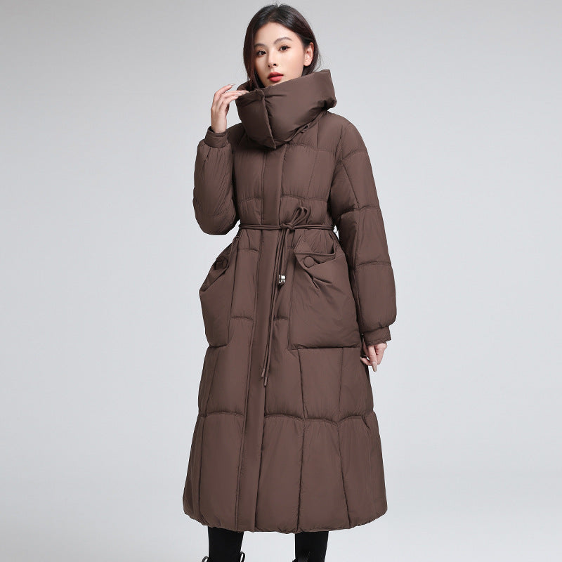 Knee-length Warm Cotton Coat Loose Thicken Waist-cinching Padded Jacket