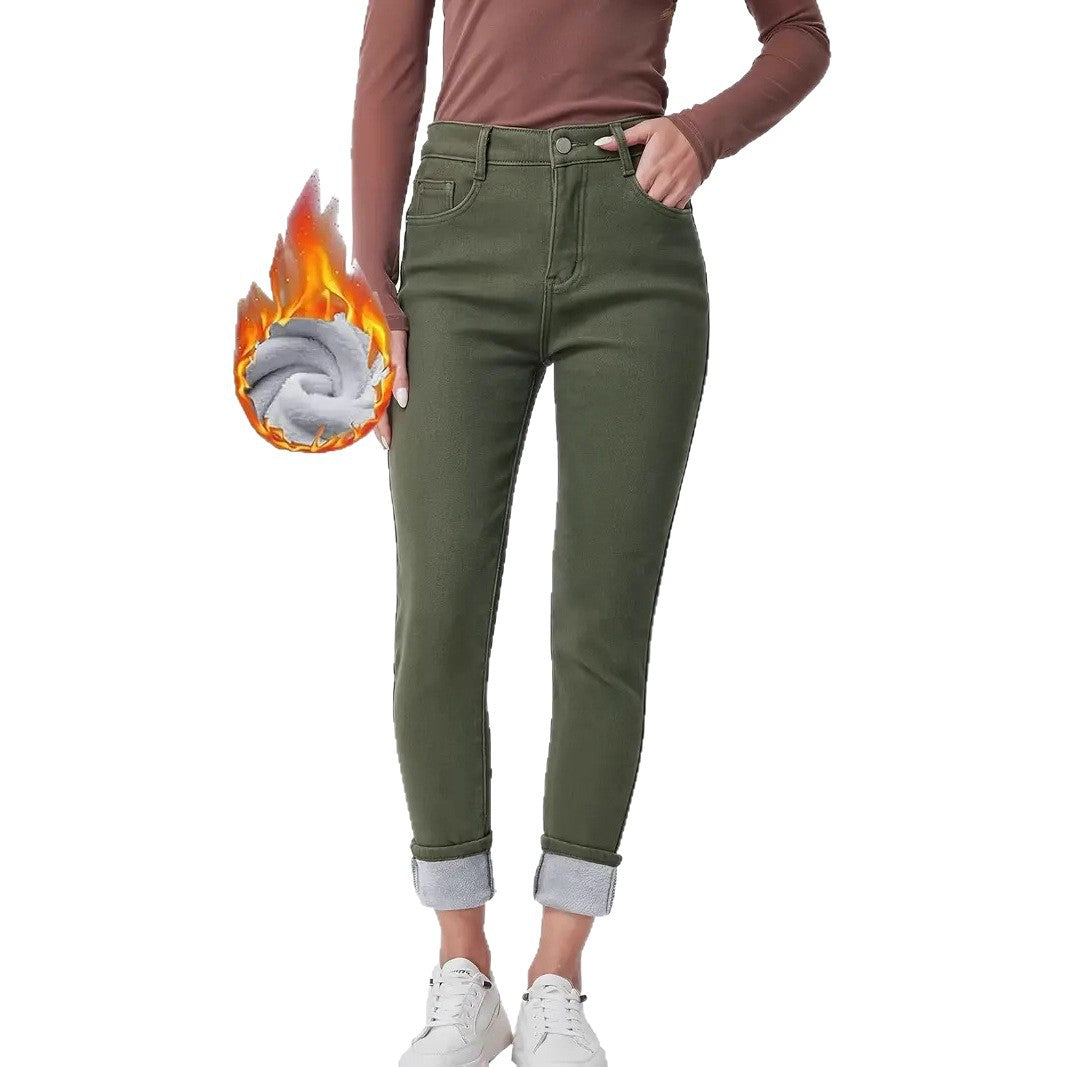 Dark Green Washed High Waist Slim Fit Skinny Denim Trousers