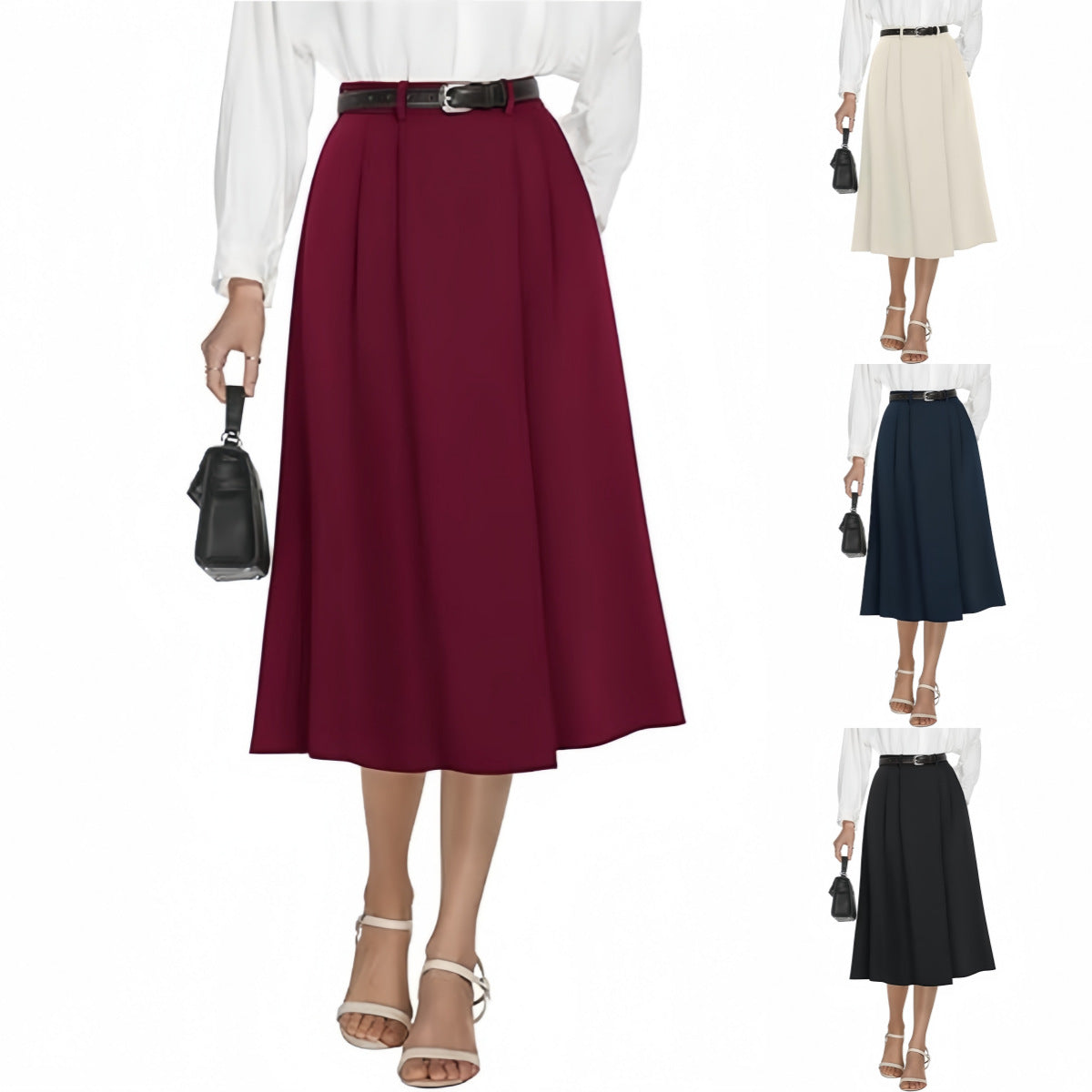 Business-casual Flared A-line Pleated Skirt With Pockets