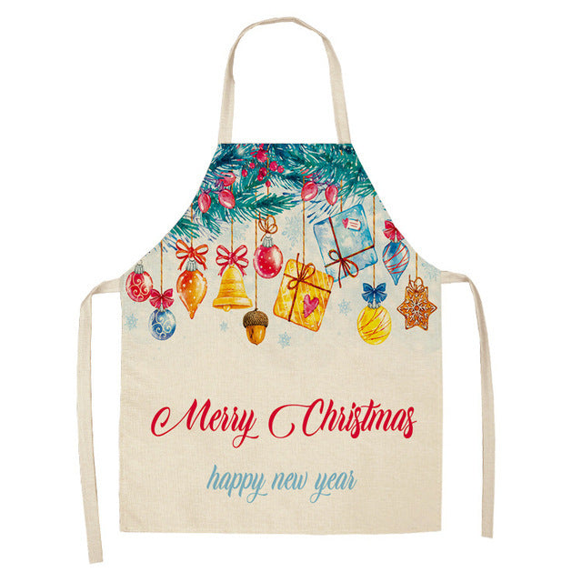 Merry Christmas Cotton-Linen Blend Self-Tie Adjustable Apron in Assorted Styles