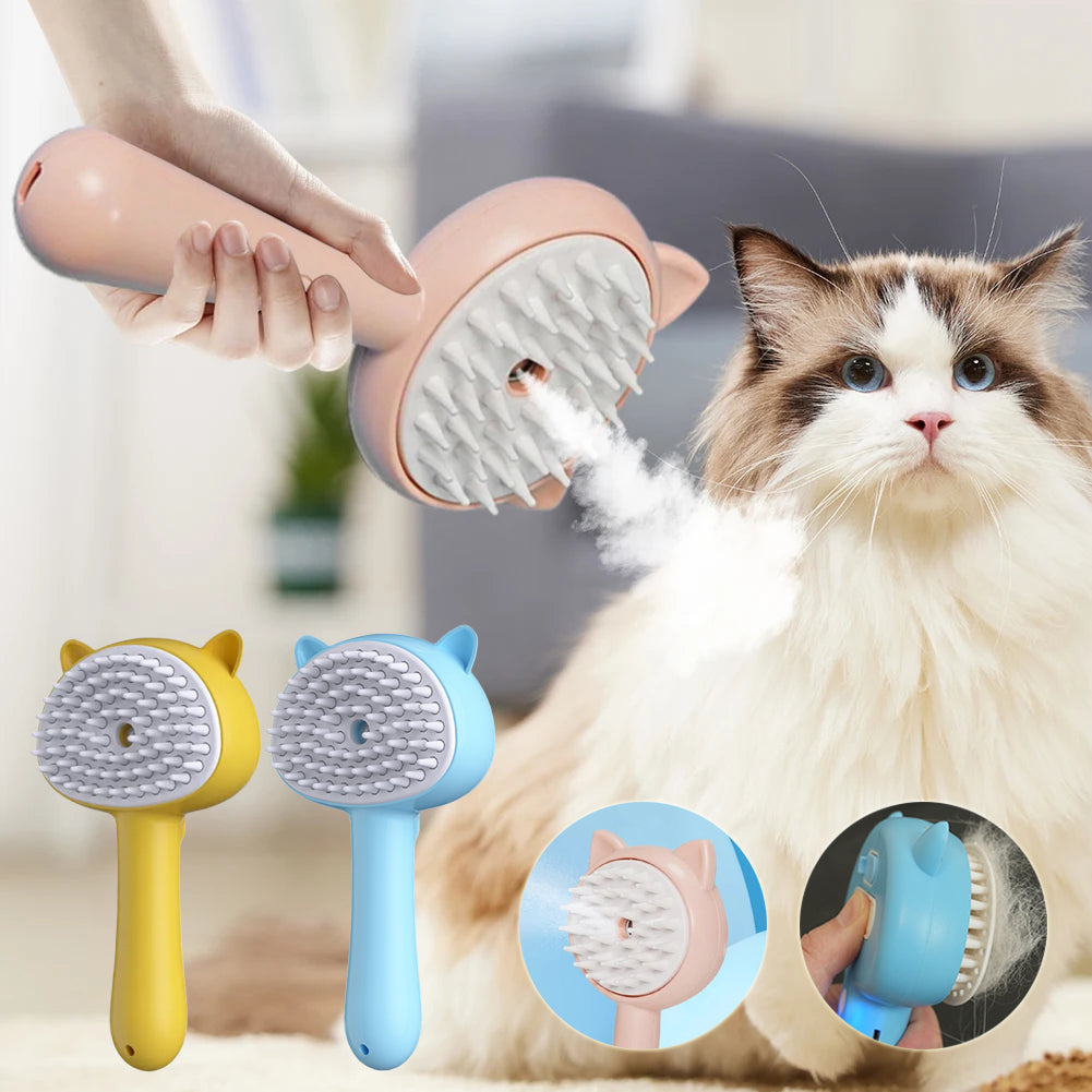 Rechargeable Mist Cat Grooming Brush With Self Cleaning Design