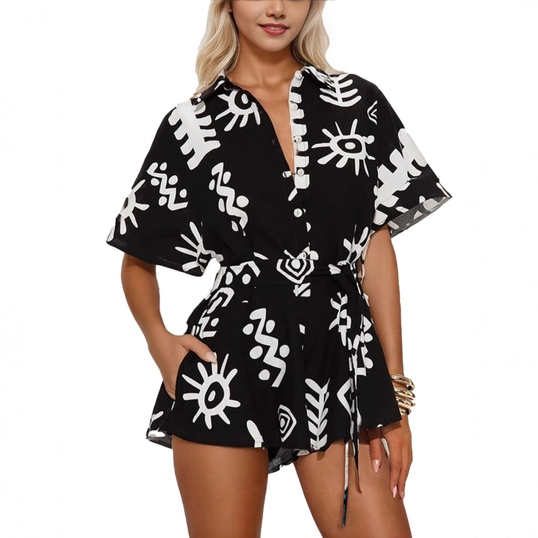 Women's Loose Waistband Printed Jumpsuit