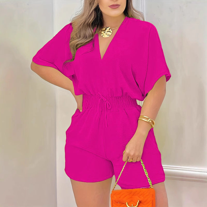 Casual V-neck Jumpsuit, Ruffled Jumpsuit