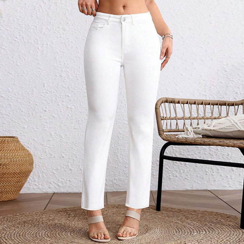 Plus Size White Cropped Straight Jeans With Washed Finish