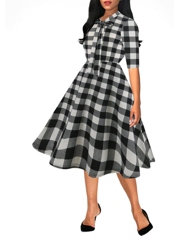 Patterned Tie-Neck Fit & Flare Dress