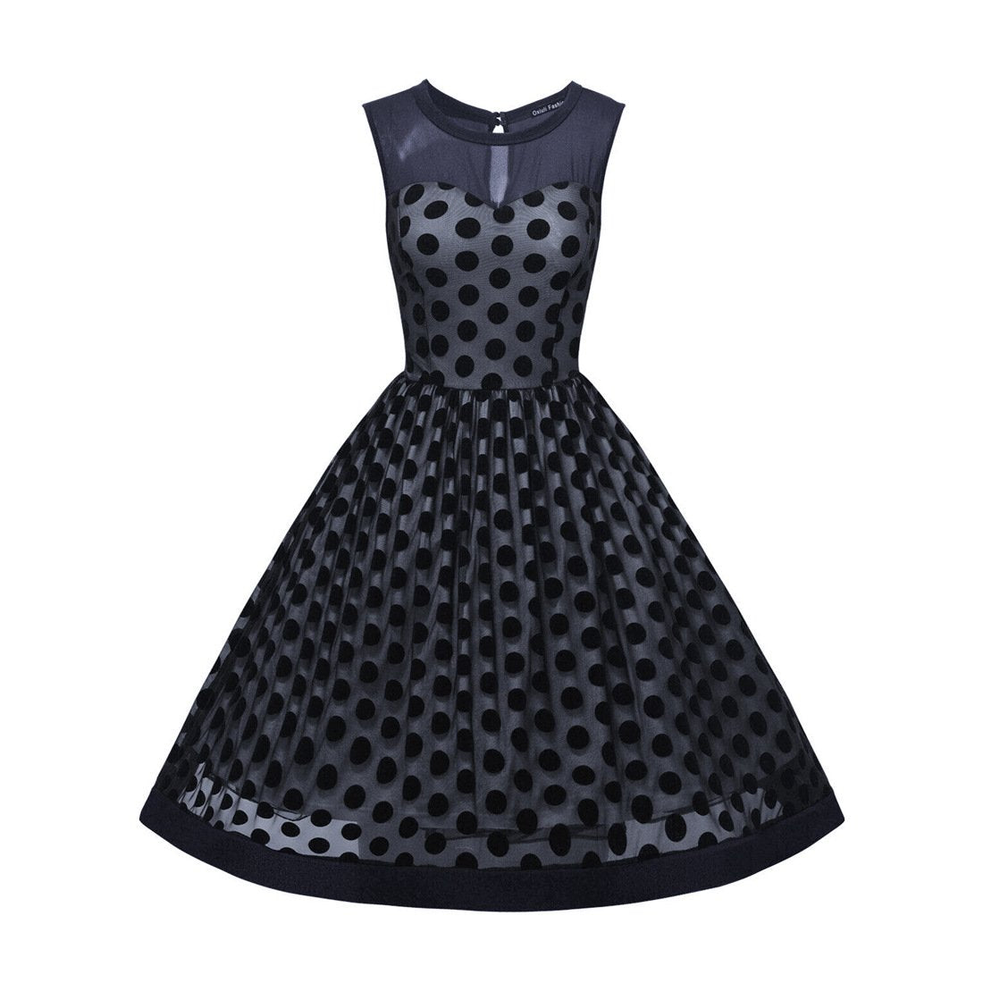 Velvet Polka Dot Overlay Sleeveless Dress