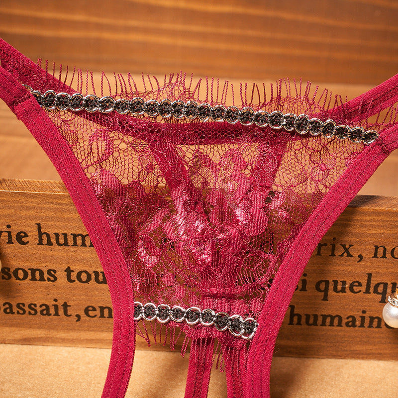 Lace and Pearls Cutout Thong Underwear