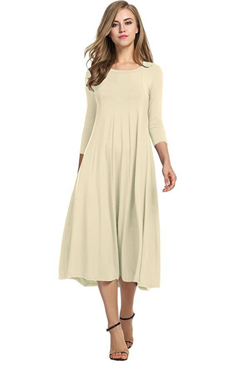 Cou carré robe midi de couleur unie du cou de 3/4 de longueur