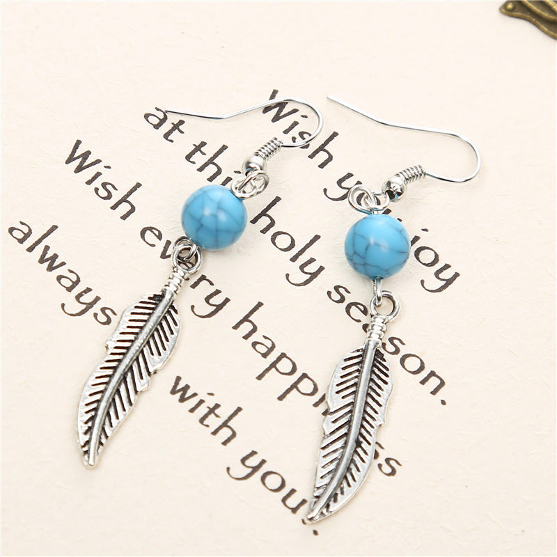 Metallic Blue Feather Drop Earrings