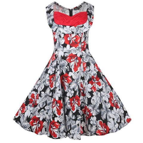 White Black & Red Floral Dress