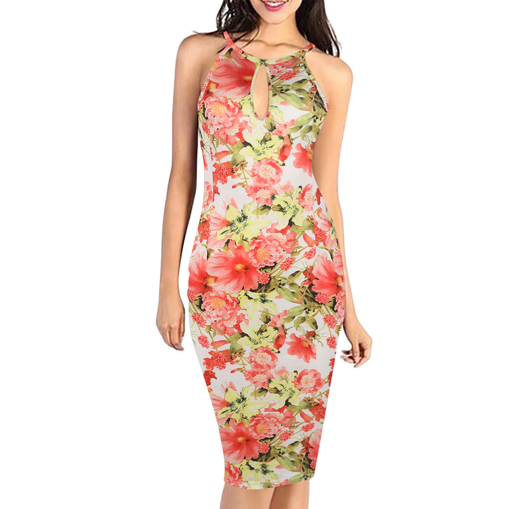 Floral Keyhole Neck Sheath Dress