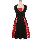 Polka Dot Contrast Button-Accent Sleeveless Dress