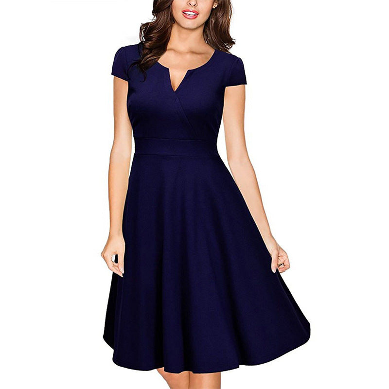 Notch Neck Cap Sleeve Dress