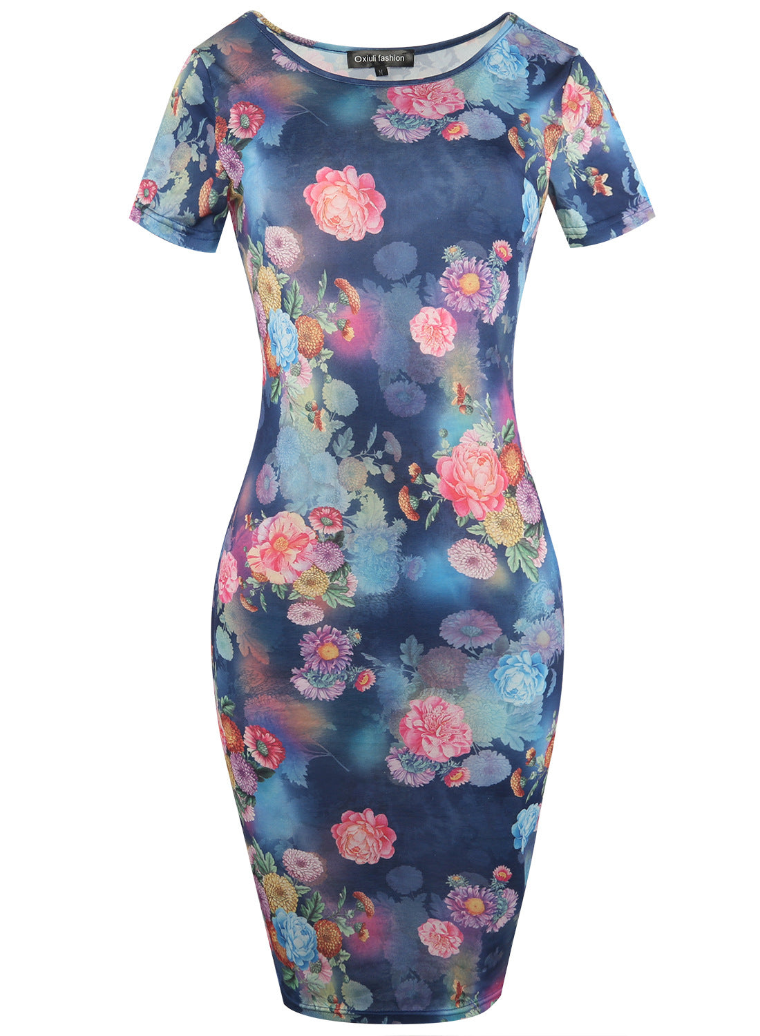 Floral Short-Sleeve Scoop Sheath Dress