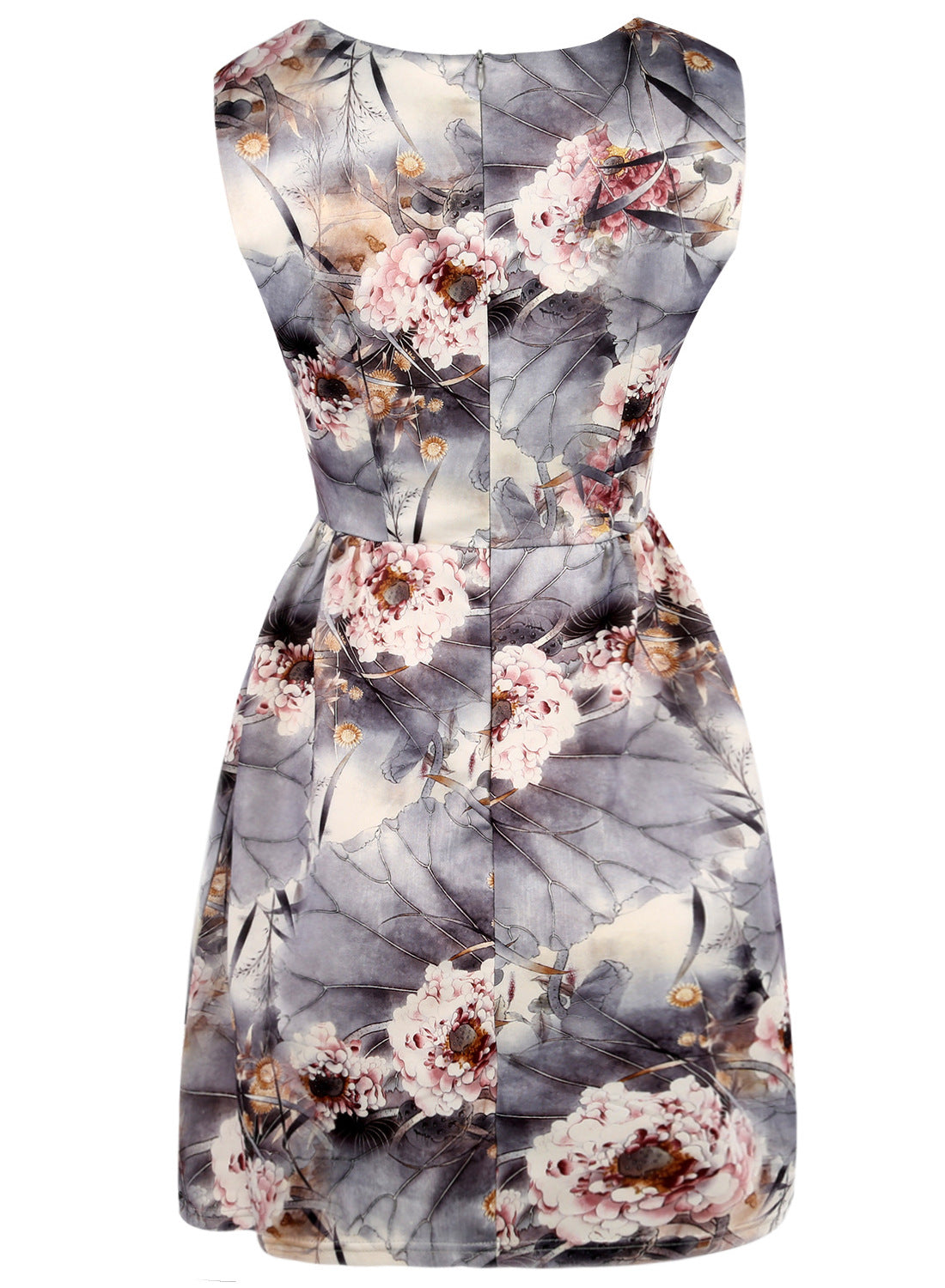 Floral Satin Sleeveless A-Line Dress