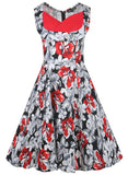 White Black & Red Floral Dress