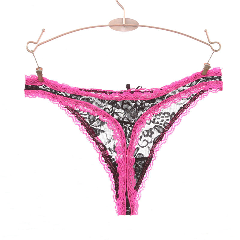 Lace Trim Floral Design Thong Panty