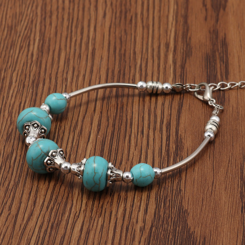 Round Turquoise Beaded Metal Bracelet