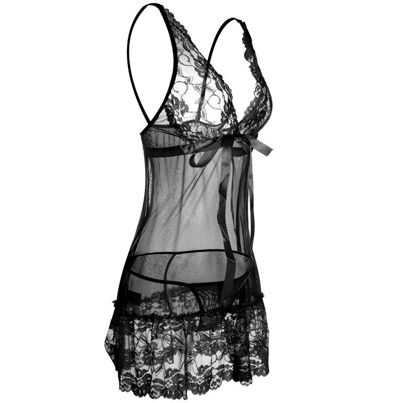 Ruffly Lace Hem Babydoll Lingerie Set