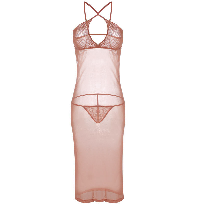 Crisscrossed Side Slit Lingerie Gown - Theone Apparel