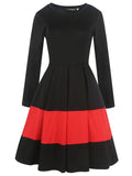 Red & Black Pleated A-Line Dress