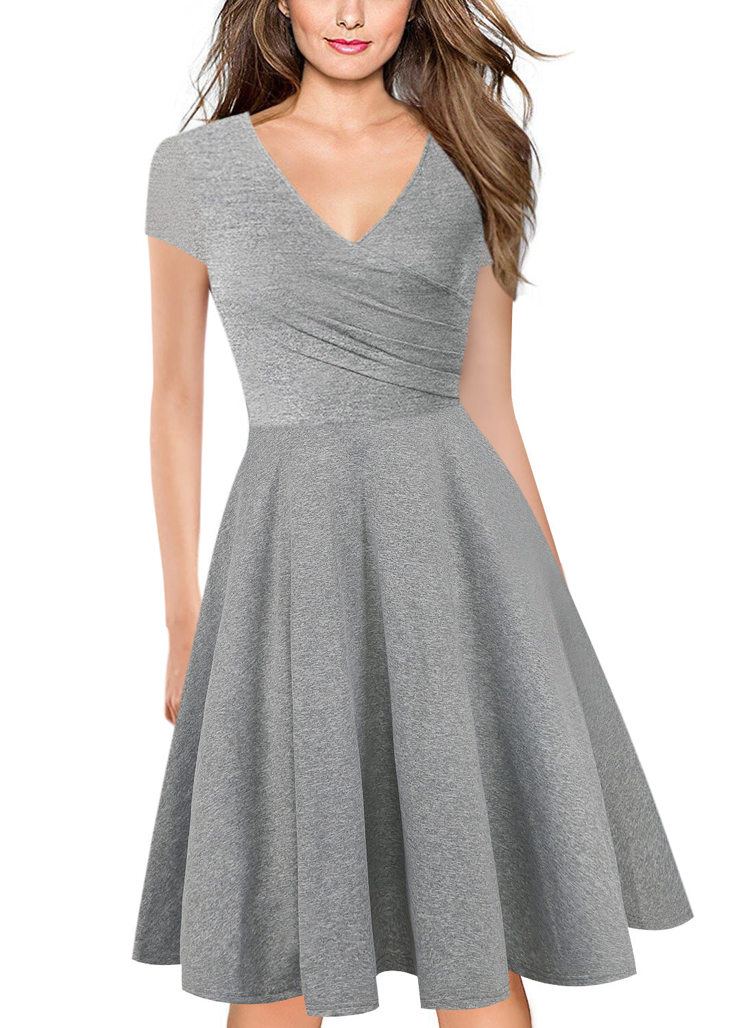 V-Neck Full Skirted Surplice Dress