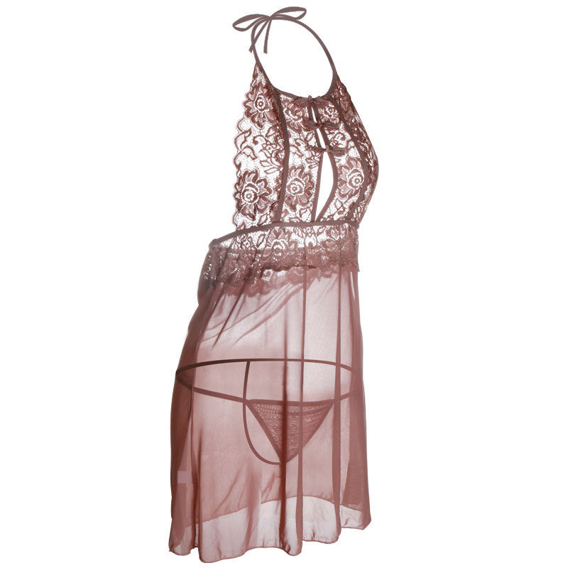 Lacy Keyhole Halter Lingerie Dress