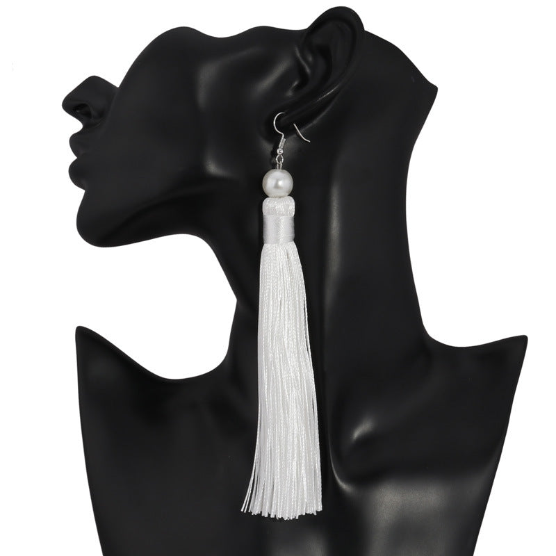 Red Tassel Pearl Drop Earrings