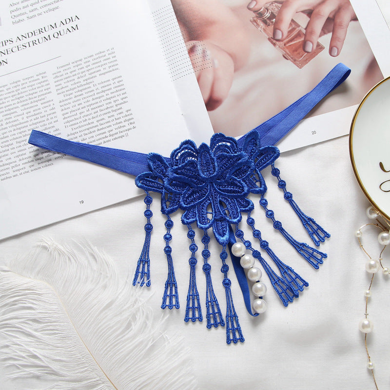 Embroidered Pearls and Tassels Thong - Theone Apparel