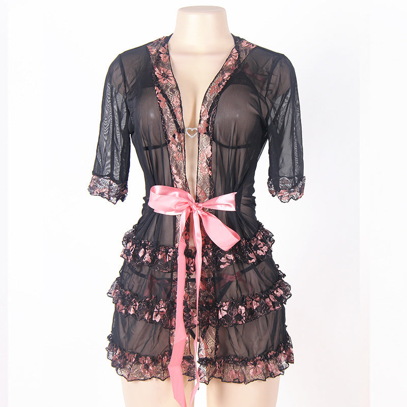 Plus Size Black & Pink Floral Robe