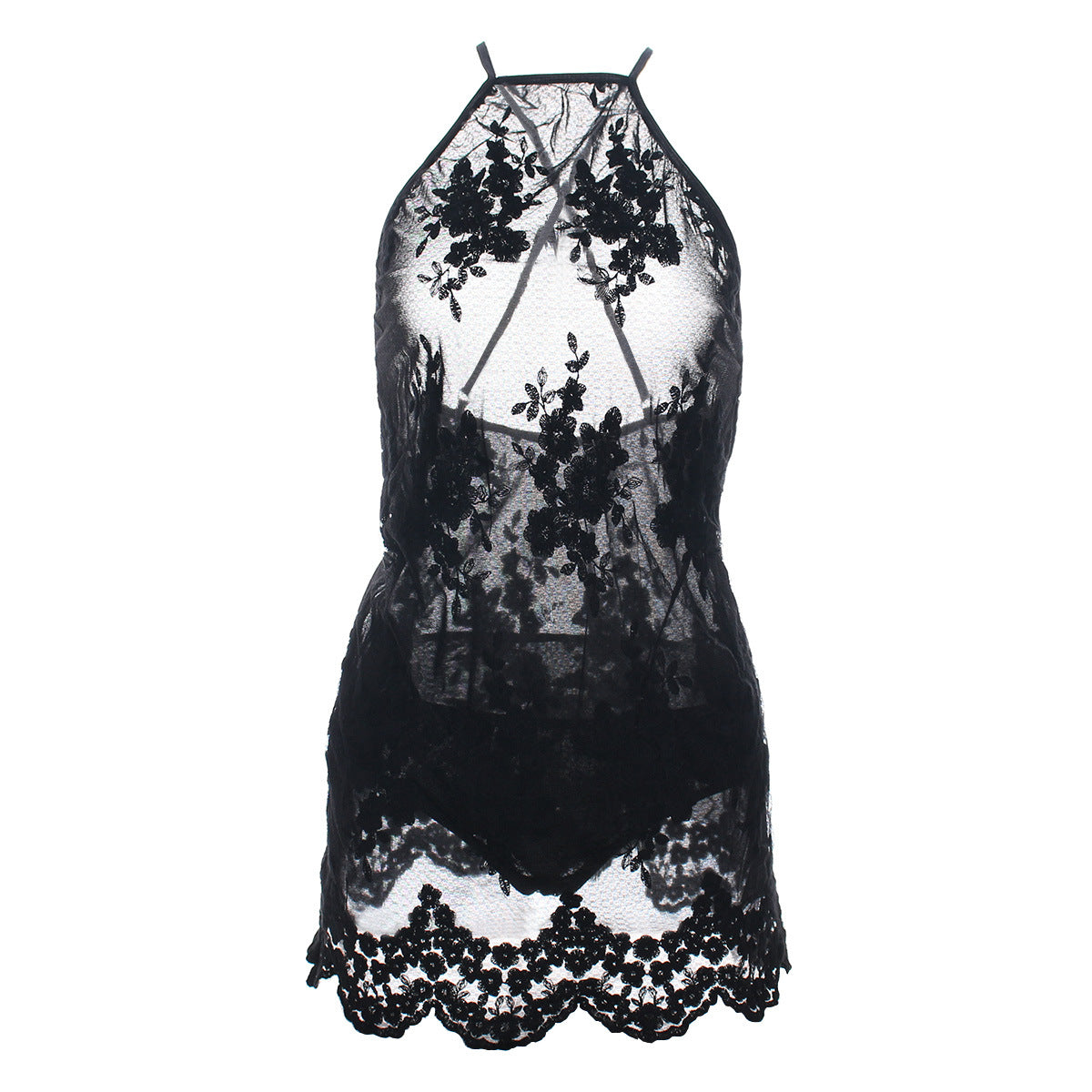 Scalloped Hem Lace Bib Lingerie Nightie