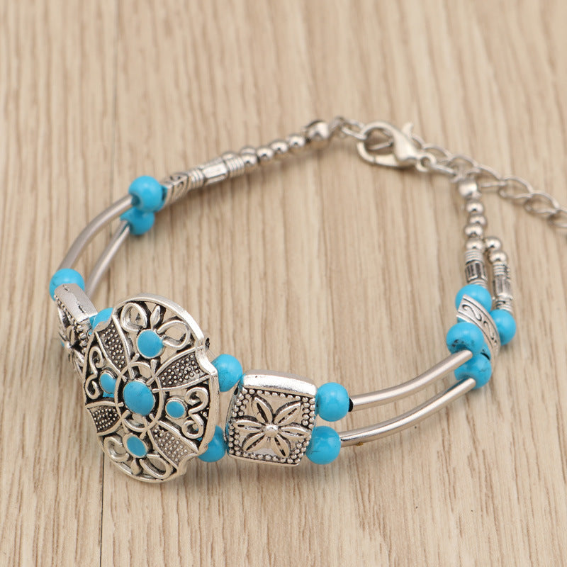 Colorful Floral Beaded Metal Bracelet