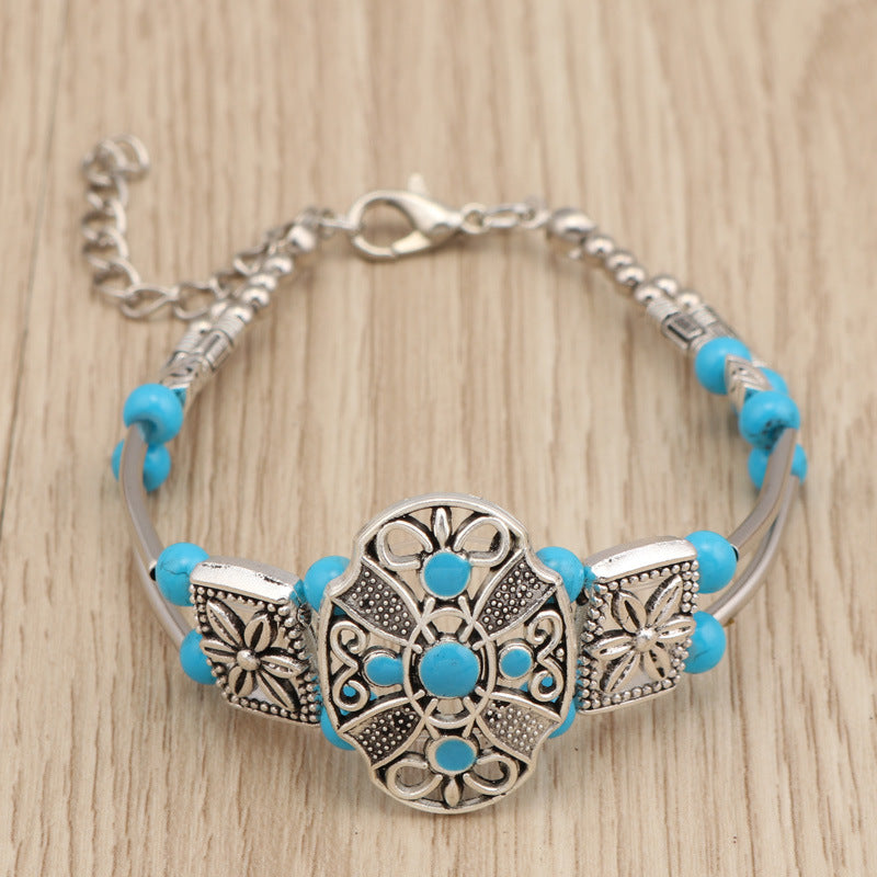 Colorful Floral Beaded Metal Bracelet