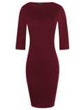 Solid Color Round Neck Sheath Dress