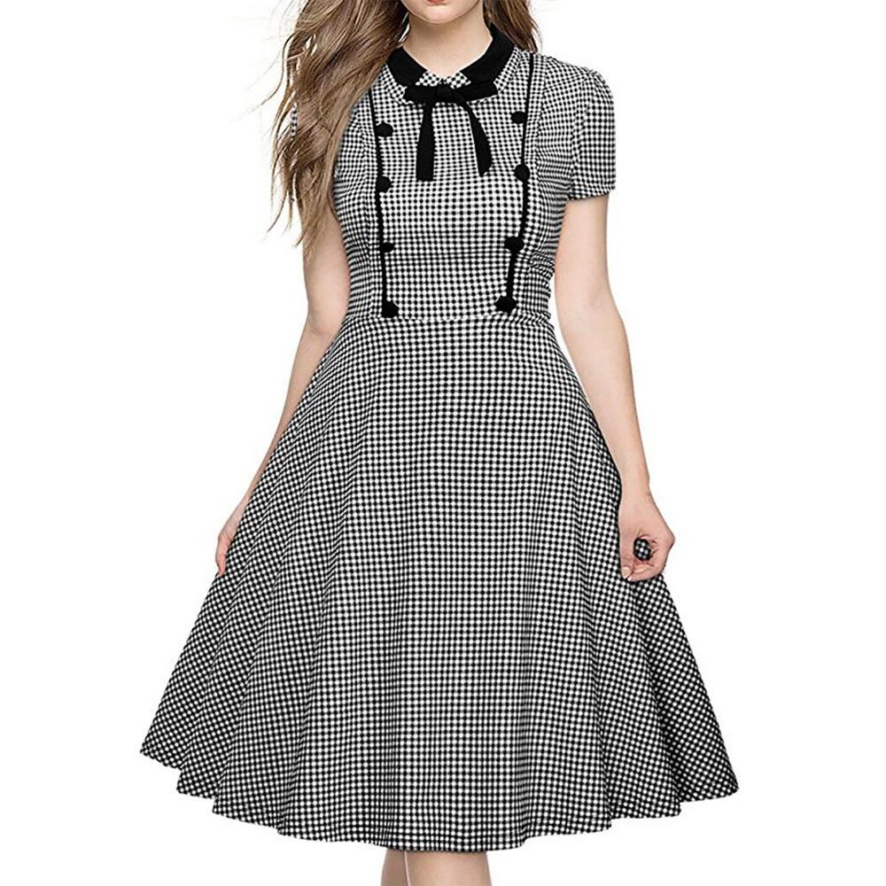 Vestido de arco de peito duplo Gingham